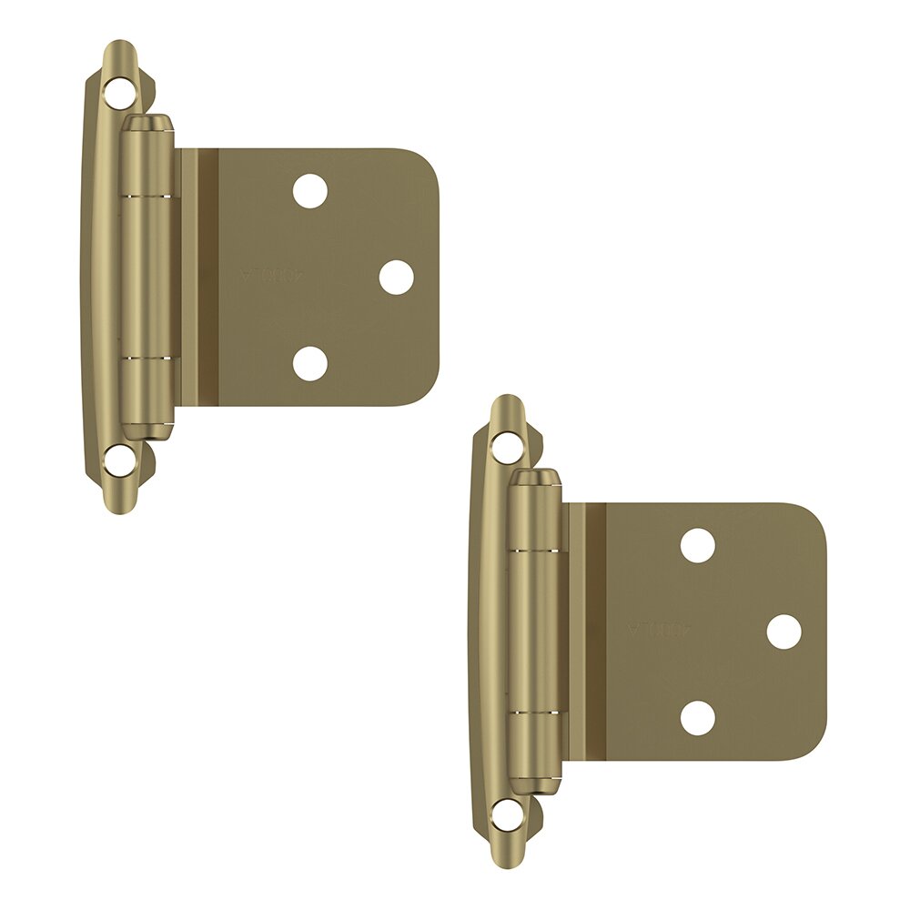 Variable Overlay Self Closing Face Mount Reverse Bevel Cabinet Hinge (Pair) in Golden Champagne