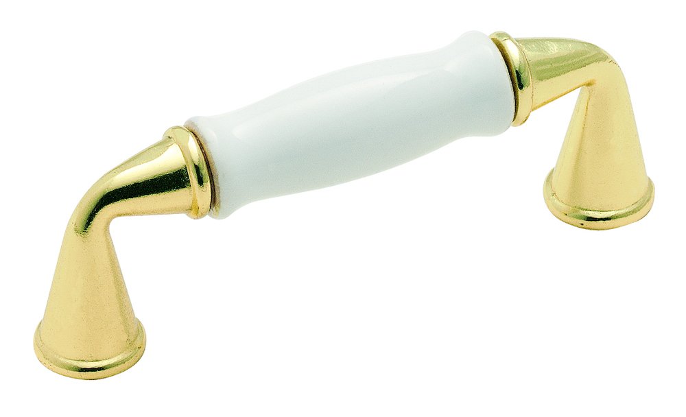 3" Centers Pull in Polished Brass with White