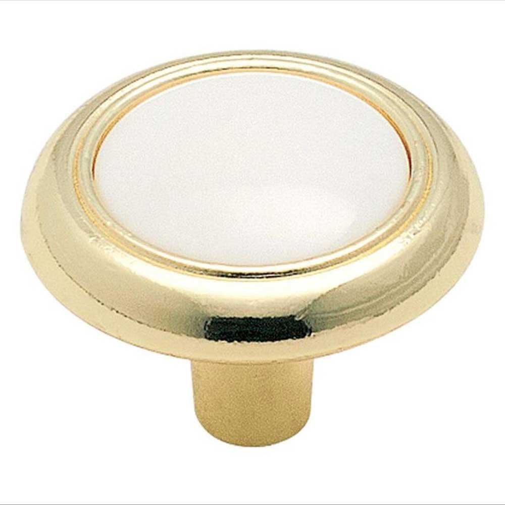 1 1/4" Diameter Knob in Polished Brass with White