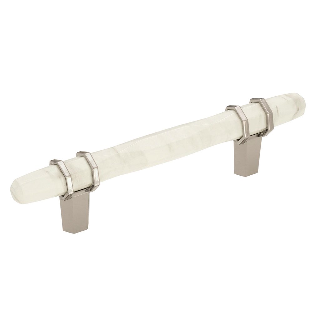 5" Centers Cabinet Handle in Marble White/Polished Nickel