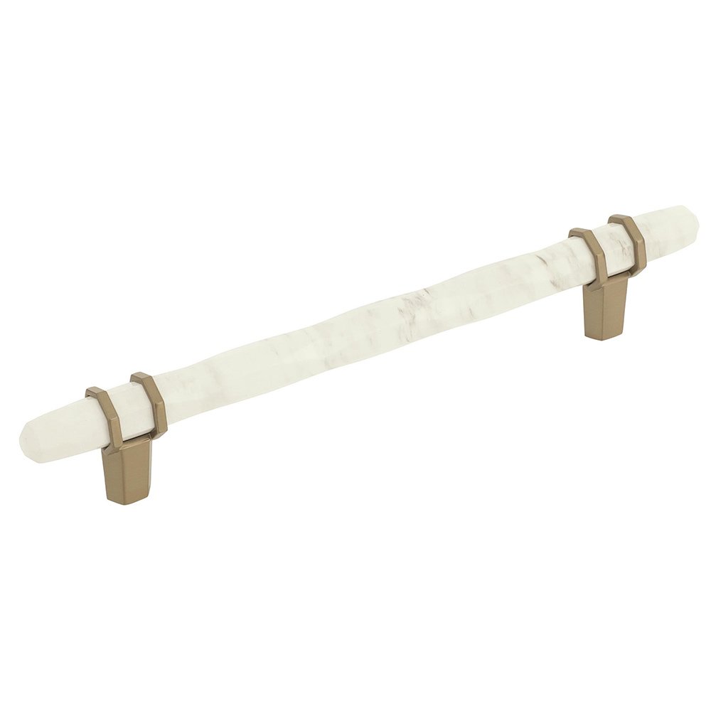 6 1/4" Centers Cabinet Handle in Marble White/Golden Champagne Cabinet Pull