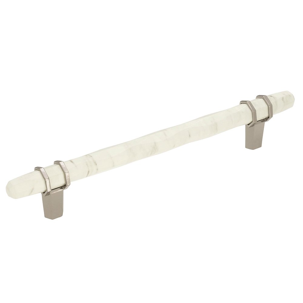6 1/4" Centers Cabinet Handle in Marble White/Polished Nickel Cabinet Pull