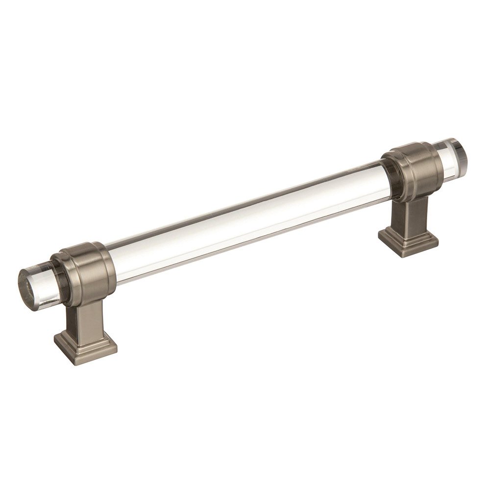 5" Centers Cabinet Pull in Clear/Satin Nickel