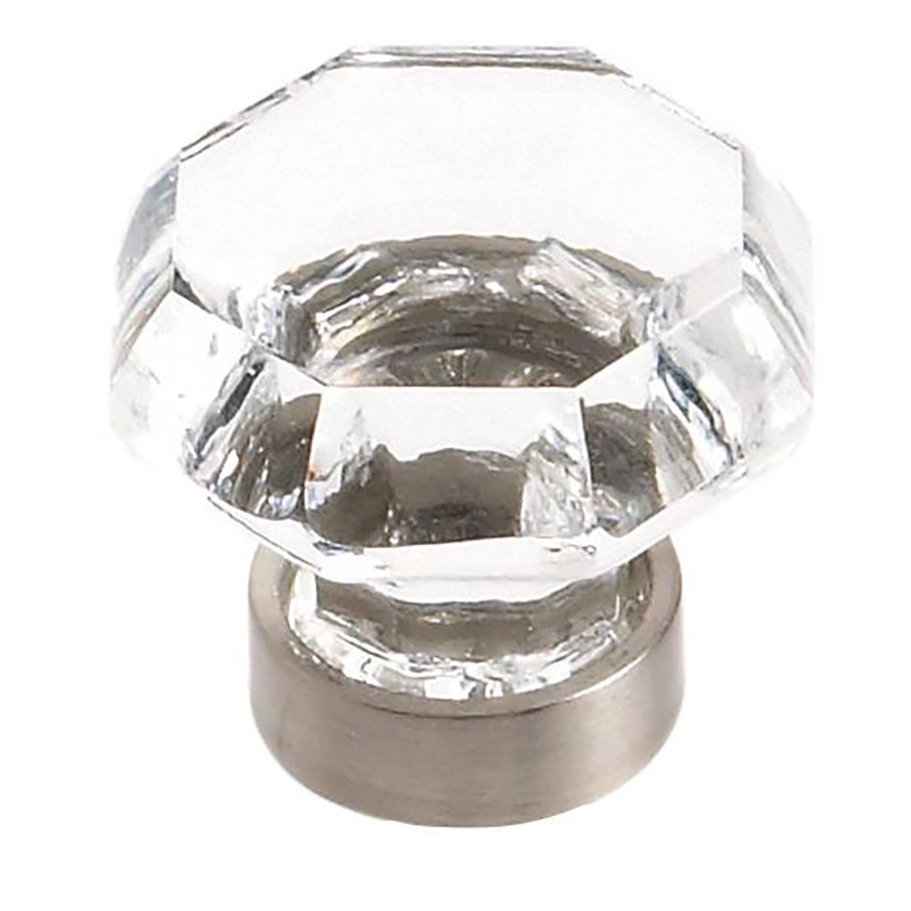 1 5/16" Diameter Glass Knob in Clear Glass and Satin Nickel
