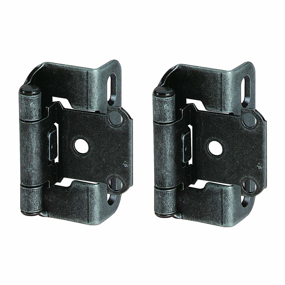 Self Closing Partial Wrap 1/2" Overlay Hinge (Pair) in Wrought Iron