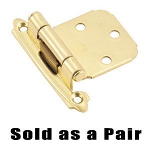 Self-Closing Face Mount, Variable Overlay Reverse Bevel Hinge (Pair) in Bright Brass
