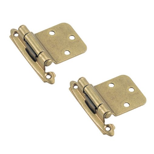 Self-Closing Face Mount, Variable Overlay Reverse Bevel Hinge (Pair) in Burnished Brass