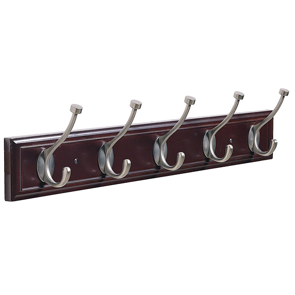 27" Quintuple Hook Rack in Mahogany and Antique Silver