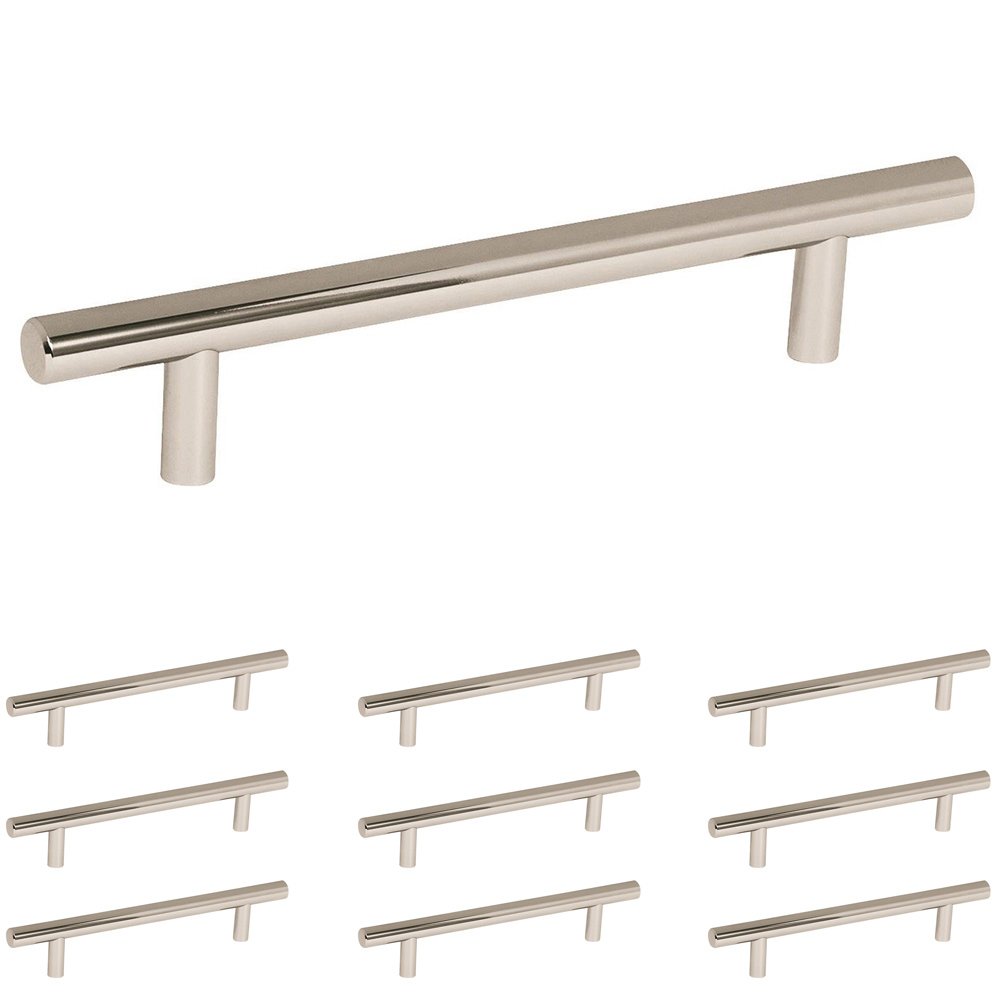 10 Pack of 5" Centers European Bar Pull in Polished Nickel
