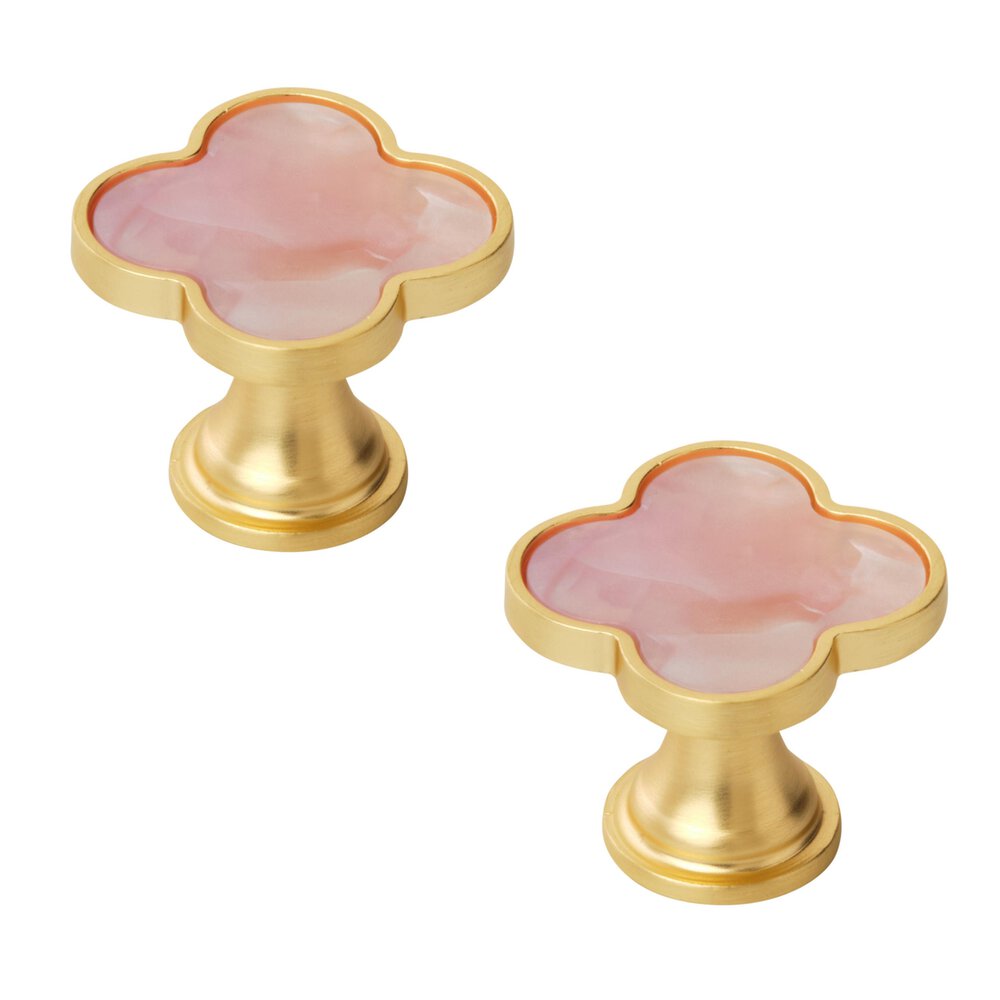 1-1/4 Inch (32Mm) Length Gold/Pink Cabinet Knob  (Sold As A Pair)
