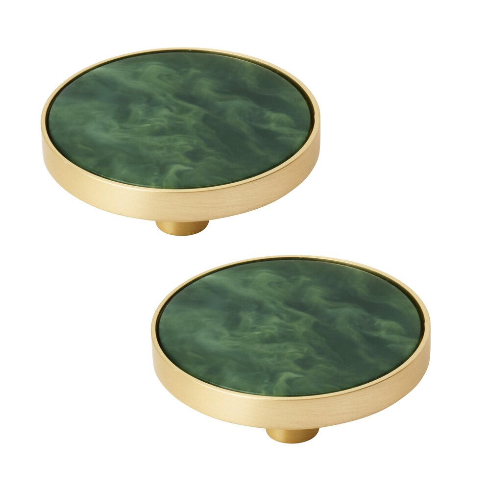2 Inch (51Mm) Diameter Gold/Emerald Green Cabinet Knob  (Sold As A Pair)