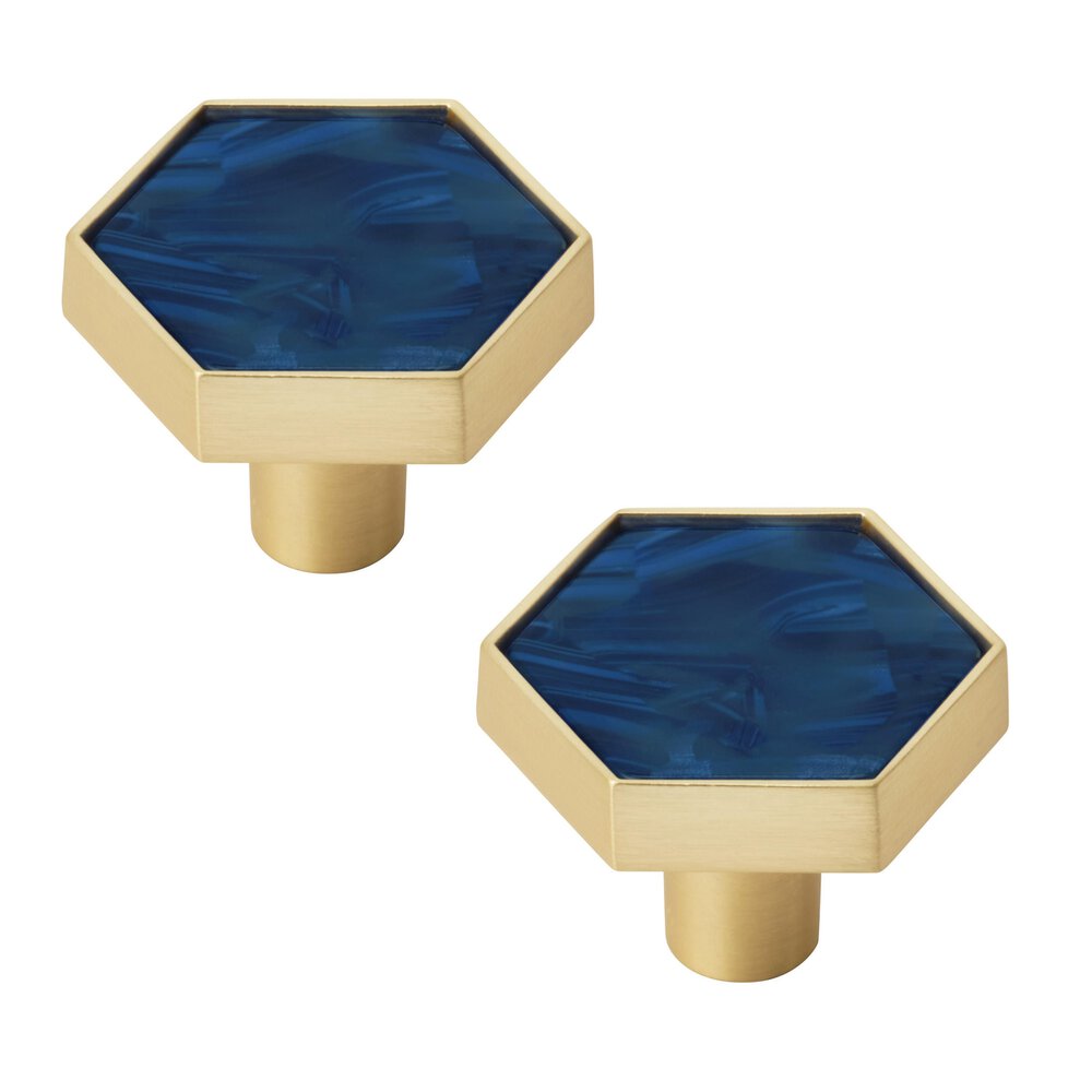 1-5/16 Inch (33Mm) Length Gold/Navy Blue Cabinet Knob  (Sold As A Pair)