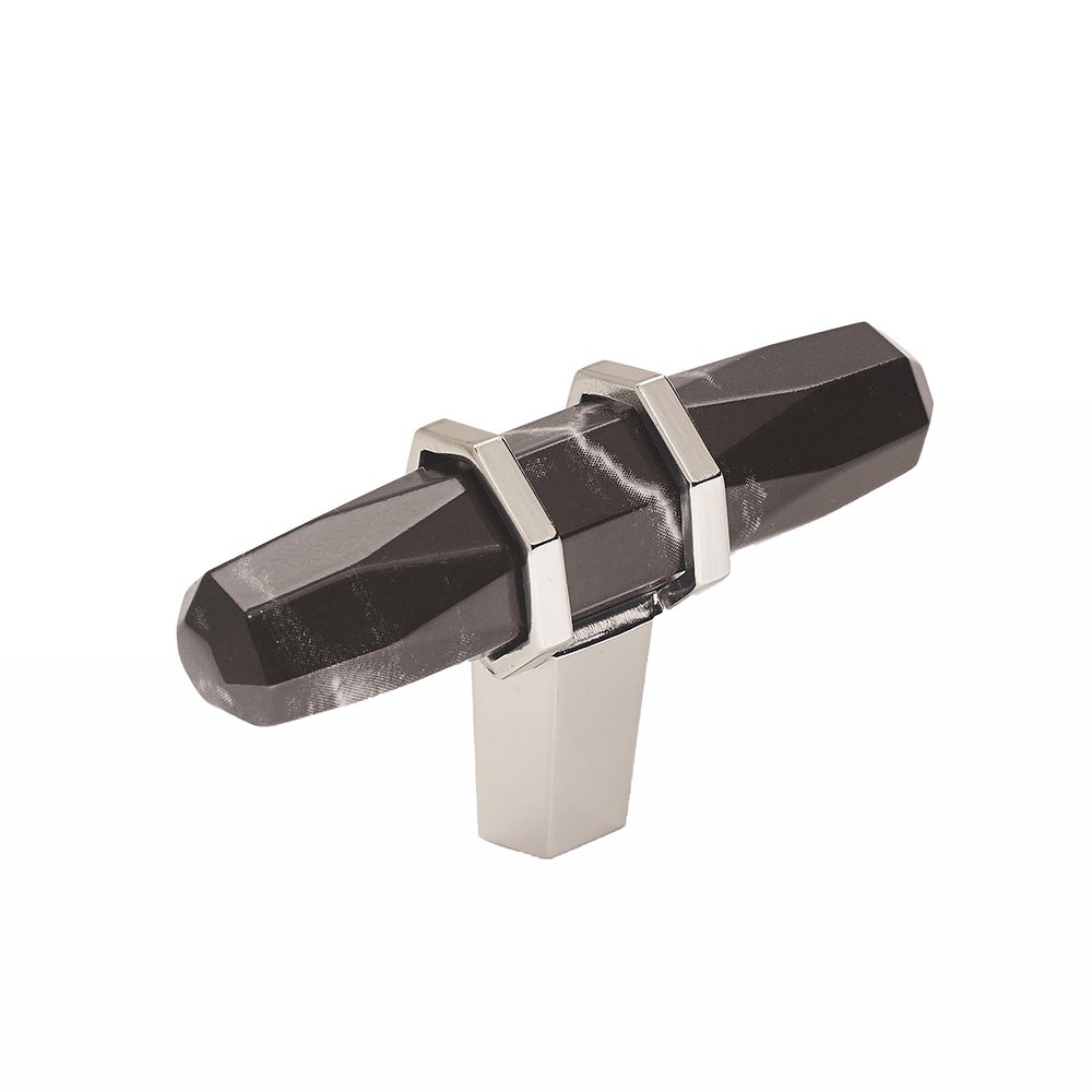 2-1/2" (64 mm) Long Knob in Marble Black And Polished Nickel