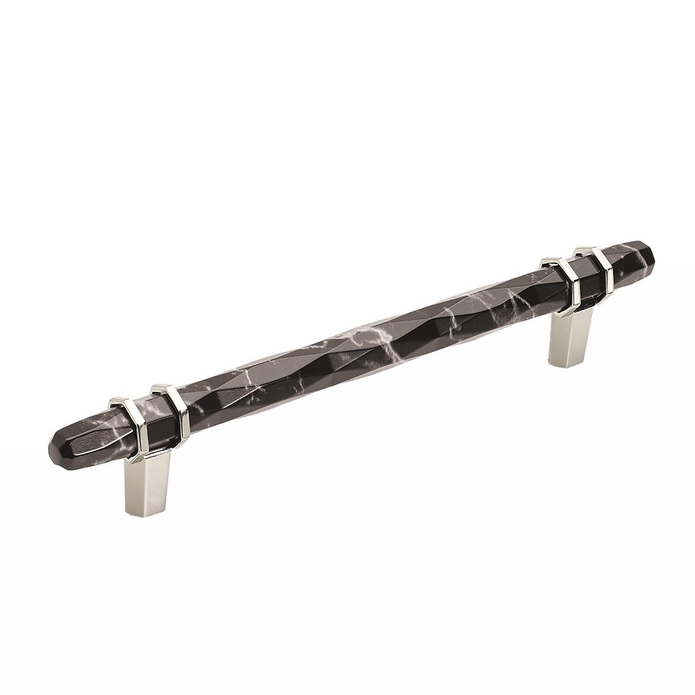 6 1/4 (160 mm) Centers Pull in Marble Black And Polished Nickel
