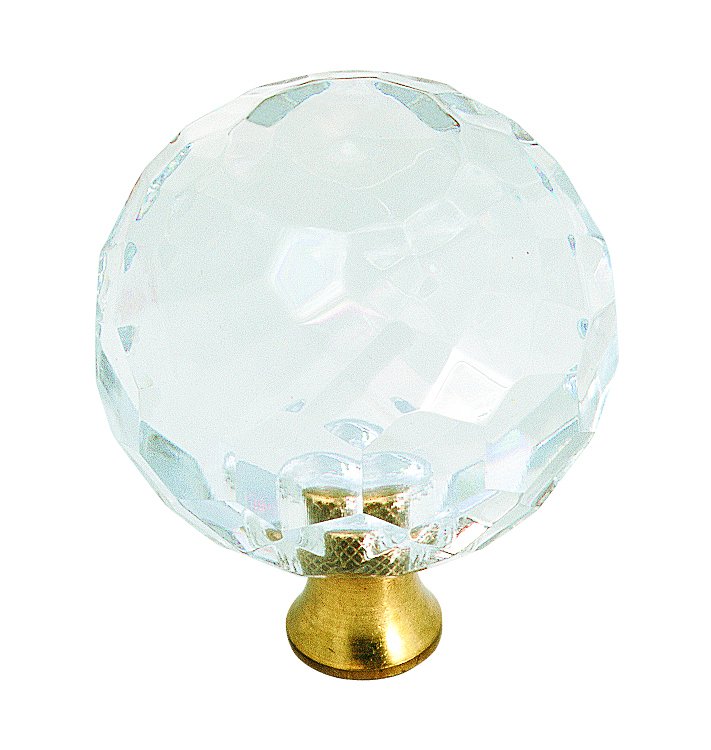 Crystal Glass Knob W/ Bright Brass Base 1 9/16"